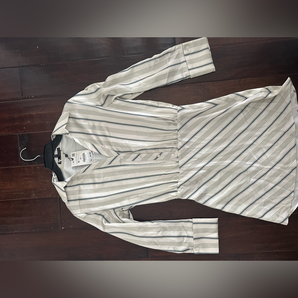 Zara White and Green Dress with Stripes